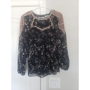 NWT Pale Sky Black Long Sleeve Floral Blouse size Small